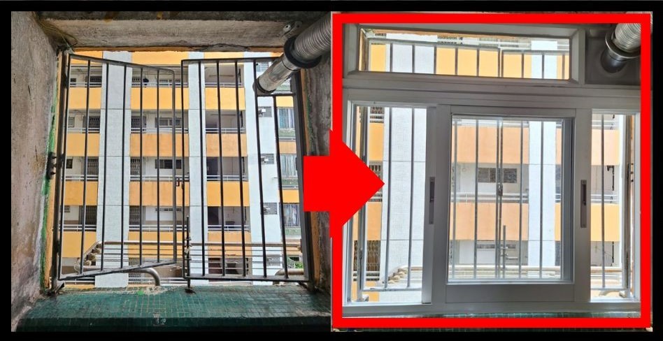 公屋安裝鋁窗工程價錢-大圍隆亨邨施工前後