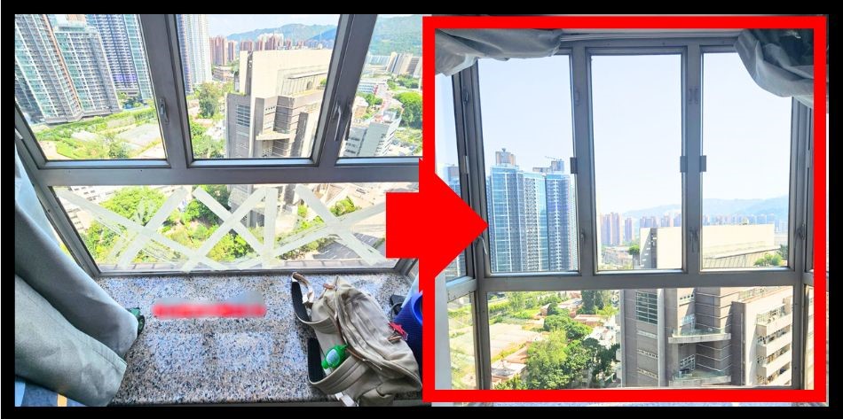 屯門寶怡花園住宅鋁窗工程實例-爆玻璃搵中誠-更換玻璃-打風爆玻璃窗維修處理-玻璃翻新-窗口玻璃破裂翻新-replacement-Glass-裝玻璃工程1