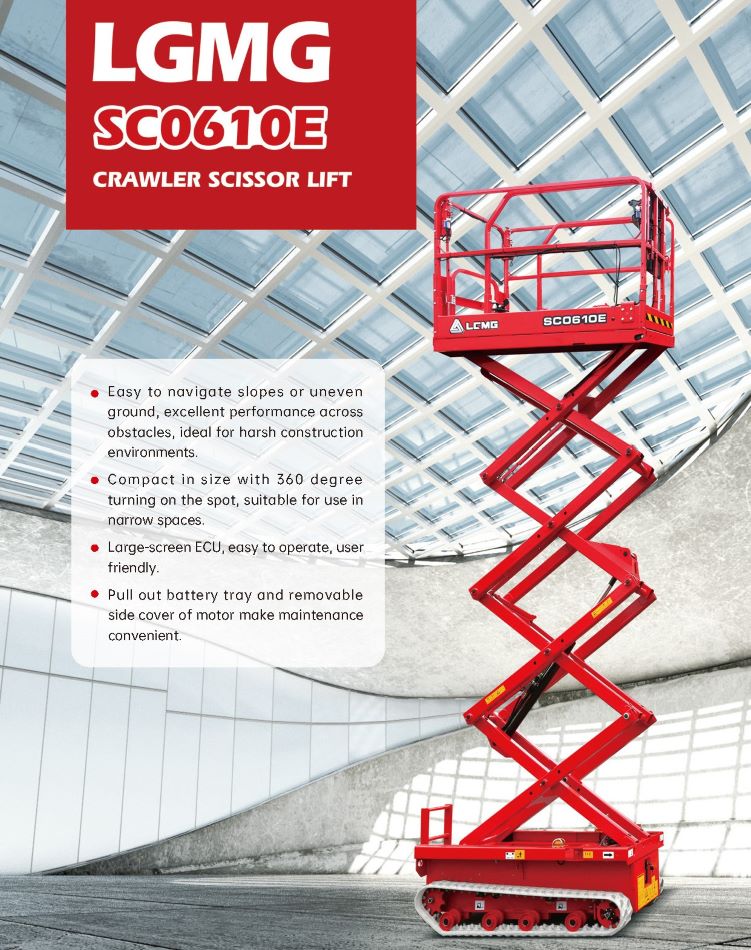 租賃及買賣LGMG電動叉式小型升降台-Electric-Scissor-Lift-狹小空間用迷你升降台-商場室內升降車-履帶剪式高空作業台-LGMG SC0610E spec sheet-en-ce(升高至8.8米,有延伸工作台)_頁面_1