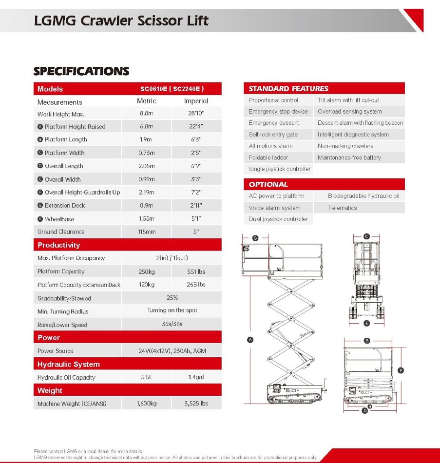 租賃及買賣LGMG電動叉式小型升降台-Electric-Scissor-Lift-狹小空間用迷你升降台-商場室內升降車-履帶剪式高空作業台-LGMG SC0610E spec sheet-en-ce(升高至8.8米,有延伸工作台)_頁面_2