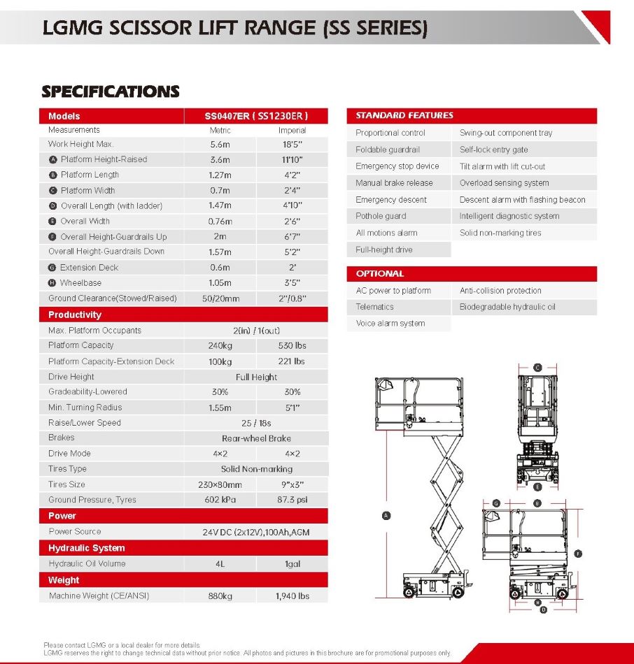 租賃及買賣LGMG電動叉式小型升降台-Electric-Scissor-Lift-狹小空間用迷你升降台-商場室內升降車-履帶剪式高空作業台-LGMG SS0407ER spec sheet-ce(升高至5.6米,有延伸工作台)_頁面_2
