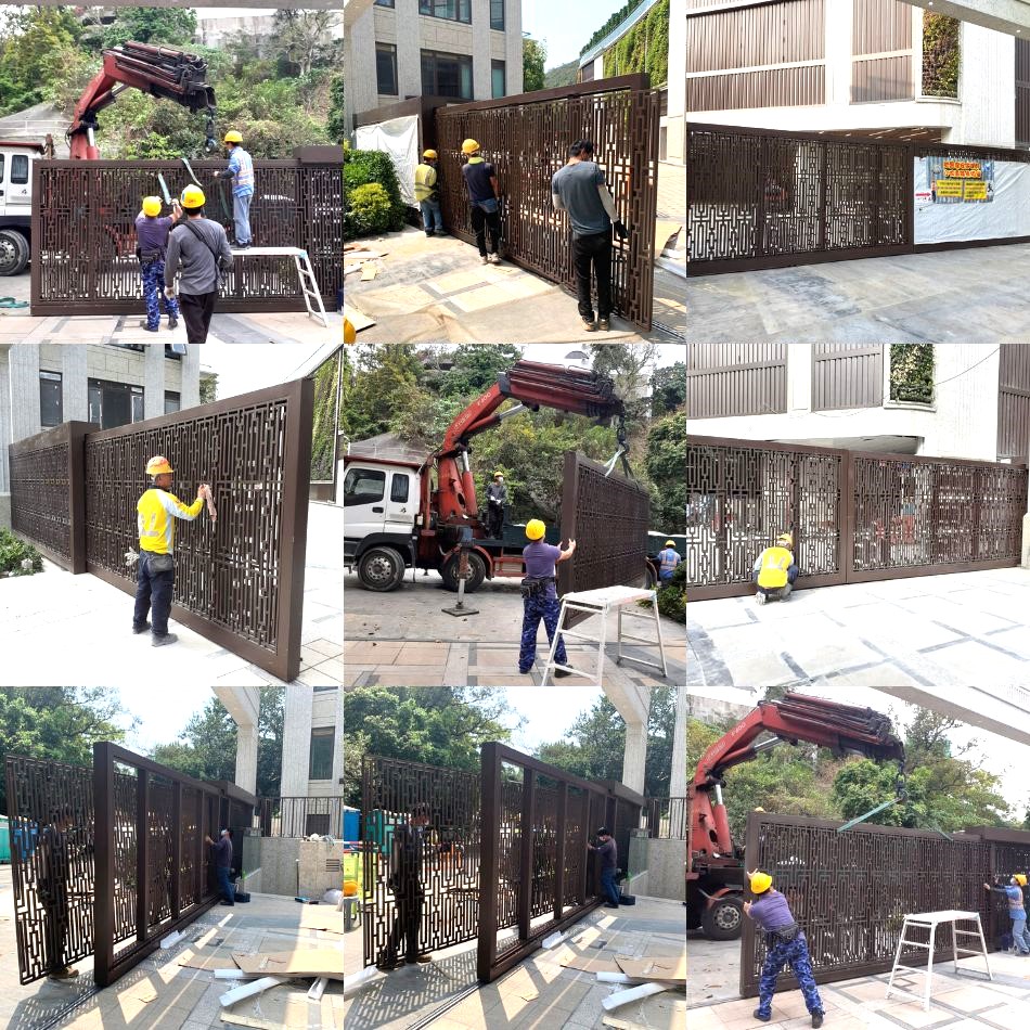 訂造及安裝花園停車場大閘自動趟門-訂製電閘門-automatic-gate-特製獨特花款大閘-屋苑村屋趟閘定製-中式電動趟閘2