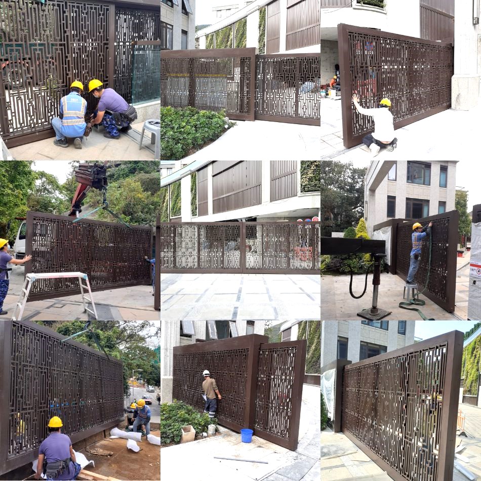 訂造及安裝花園停車場大閘自動趟門-訂製電閘門-automatic-gate-特製獨特花款大閘-屋苑村屋趟閘定製-中式電動趟閘3